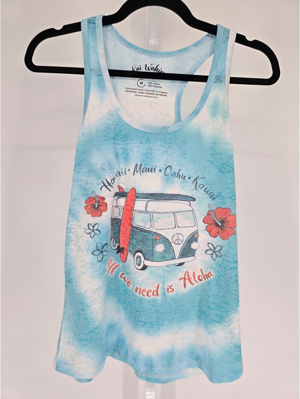 Kai Wahine Hawaii Womens Sz S Racerback Tank Top Tie Dye Blue Volkswagen Bus